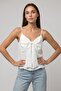 Women's Linen-Like Blouse with Bow Detail on the Front and Adjustable Thin Straps - 5