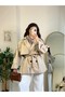 New Season Zr Women's Windbreaker Detailed Belted Short Beige Trench Coat - 3