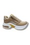 1511-26 Skin Leather Glittery Striped Anatomical Lace-Up Women's Sneaker Beige White - 2