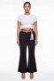 Women's Black High Waist Belted Spanish Flare Pants with Belt Detail