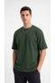 Men's Khaki Oversize T-Shirt Comfortable Fit Crew Neck Combed Cotton Fabric - 2