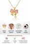 Women's Gold Color Bow Necklace with Pink Heart Stone and Zircon Detail, Stylish Minimal Gift - 3