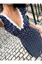 Women's Short Sleeve Deep V Neck Lace Detailed Floral Patterned Long Single Jersey Dress - 2