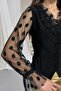 Black Polka Dot Transparent Sleeve Ruffle Collar Blouse - 5
