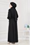 Ruffle Detailed Belted Hijab Dress - Black - 5