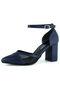 Diana Navy Blue Vegan Mesh Strappy Pointed Toe Thick Heeled Classic Shoes - 4