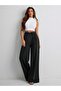 High Waist Wide Leg Draped Women's Trousers with Front V Detail