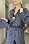 Leopard Patterned Satin Blouse and Scarf Pants Set with Gold Accessories - 2