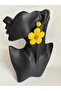Yellow Brown Flower Straw Earrings (7 cm) - 5