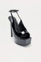 Women's Black Patent Leather 13 cm Thin Platform Heeled Square Toe Thin Heel Square Toe Sandals Shoes Evening Dress Slippers Black - 3