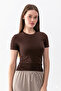 Women's Bitter Brown 100% Cotton Ultra Soft Round Neck Short Sleeve Blouse - 2