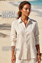 Women's Gia 100% Natural Linen Shirt - Classic Collar Basic Minimalist Design Ecru W207-K0401-01 - 4