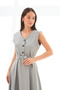 Smoked Color A-Line Mid-Length Front Buttoned Belted Viola Dress - 3