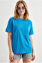 Women's Blue Embroidered Comfortable Fit Cotton T-Shirt Tsh-19000993 - 2