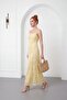 Women's Yellow Backless Midi Lace Event Dress - 2