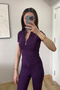 Voga Purple Basic Yoga Pilates Slim Fit Zippered Fitness Spanish Leg 2-Piece Bottom-Top Sports Set - 5