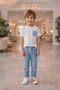 Boy's Pocket Detail White T-Shirt and Jeans 2-Piece Set |   Comfortable and Stylish Summer Sister Combination - 7