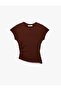 Bürümcük Fabric Textured Asymmetrical Cut Draped Cap Sleeve Crew Neck T-Shirt - 3