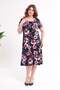 Women's Navy Blue Pink Floral Pattern Plus Size Stretchy Midi Dress - 3