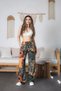 Women's Ethnic Patterned High Waist Viscose Fabric Elastic Waist Trousers - 3