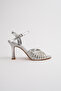 Roma Silver Stone Detailed Ankle Strap Heeled Shoes - 5