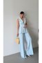Women's Majeste Baby Blue Blazer Vest Wide Leg Pants Suit - 4