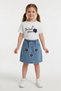 Ecru Floral Embroidered Stoned Jean Skirt and Badge Girl's 2-Piece Set 24051 - 3