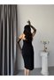 Black Gloved Scarf Strap Midi Evening Dress - 7