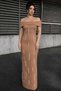 Milky Brown Madonna Collar Pearl Stone Detail Scuba Fabric Dress