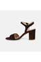 Women's Bitter Brown Suede Sandals with Gold Accessories and Thick Heels - 4
