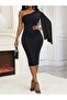 Women's One-Shoulder Open-Shoulder Cape Midi Crepe Dress - 5