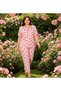 Plus Size Pink Color Cherry Pattern Shirt Collar Buttoned Milan Fabric Women's Pajama Set (3Xl-4Xl-5Xl Size Range)