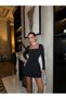 Women's Black Square Neck Back Detailed Balloon Mini Dress Yel221639 - 2
