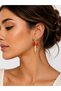 Gold Color Women's Earrings with Starfish and Fish Detail and Red Stone - 2