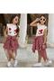 Girl's Asymmetrical Bow Detailed Plaid Skirt - Printed T-Shirt Two-Piece Set for Holidays - Graduation 2-Piece Combination - 2