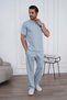 Men's Summer Blue Tracksuit Set Oversize T-Shirt Elastic Lace-Up Baggy Pants - 6