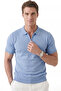 Men's Blue Comfortable Fit Zippered Polo Collar Soft Textured Knitwear T-Shirt 2505001