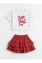 Girl's Cotton Bonjour Printed T-Shirt Ruffle Skirt Set - 3