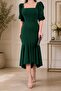 Women's Square Neck Half Balloon Sleeve Flounce Midi Dress