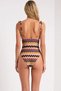 Women's Swimsuit Square Neck Sleeveless Draped Geometric Pattern Regular Fit Without Underwire Raschel Shiny Knitted Fabric - 5
