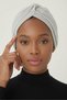 Glittery Pique Cross-Strapped Lined Light Gray Ready-Made Turban Hijab Bonnet Suitable for Medical Use Evening Dress