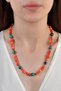 Coral Turquoise Hematite Natural Stone Necklace with Silver Apparatus Bohemian Design - 3