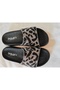 Black Colored, Stone Embellished, Single Band Leopard Print Slippers