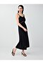Black Linen Blend Midi Dress with Lace Detail - 7
