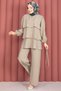 Layered Lace Detailed Double Hijab Set Green Olive - 4