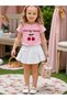 Girl's Shorts Skirt Set Cherry Mood Stone Embroidered Cherry Printed Pink T-Shirt White Skirt