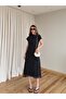 Black Collar Tie Detail Polka Dot Midi Dress - 8276 - 6