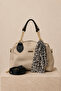 Chain Detailed Hand and Shoulder Bag Beige