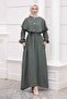 Khaki Elastic Sleeve Cape Dress