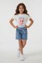 Ecru Ballerina Printed T-Shirt and Buttoned Jean Shorts Girls' 2-Piece Set 24169 - 2